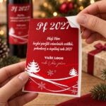 Odlepování červené samolepicí etikety PF 2027 od podkladového papíru, motiv 1.