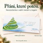Novoročenka 3 Abstraktní stromek s popisky vlastního textu, loga a náhledu před tiskem.