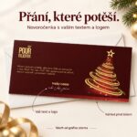 Novoročenka Vánoční stromek s popisky vlastního textu, loga a náhledu před tiskem.
