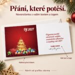 Novoročenka Dárečky s popisky vlastního textu a loga a náhledu před tiskem.