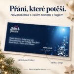 Novoročenka Abstraktní stromek s popisky vlastního textu a loga a náhledu před tiskem.