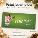 Novoročenka Sob s dárky s popisky vlastního textu, loga a náhledu před tiskem.