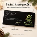 Novoročenka Světelný stromek s popisky úpravy vlastního textu a loga.