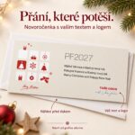 Novoročenka Vánoční symboly s popisky k vlastnímu textu, logu a náhledu před tiskem.