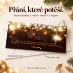 Novoročenka Zlatá záře s popisky k vlastnímu textu a logu.