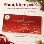 Červená novoročenka Záře s popisky k vlastnímu textu a logu.