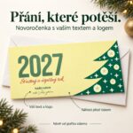 Novoročenka 205 s popisky úpravy textu a loga.