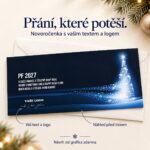 Novoročenka 218 s popisky úpravy textu a loga.