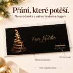 Novoročenka 221 s popisky úpravy textu a loga.