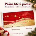 Novoročenka 234 s popisky úpravy textu a loga.