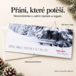 Zasněžená zimní krajina – novoročenka s nabídkou vlastního textu a loga.