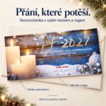 Svíčky s ozdobami s atmosférou Vánoc – novoročenka s nabídkou vlastního textu a loga.