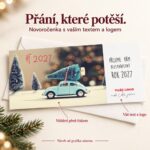 VW Brouk se stromkem na střeše – novoročenka s nabídkou vlastního textu a loga.