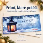 Zasněžená lucerna – novoročenka s nabídkou vlastního textu a loga.