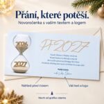 Přesýpací hodiny – novoročenka s nabídkou vlastního textu a loga.