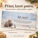 Vánoční motiv s šiškami – novoročenka s nabídkou vlastního textu a loga.