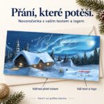 Malovaná horská chaloupka s vánoční atmosférou – novoročenka s nabídkou vlastního textu a loga.