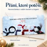 Partička sněhuláků – novoročenka s nabídkou vlastního textu a loga.