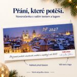Noční zasněžená Praha – novoročenka s nabídkou vlastního textu a loga.