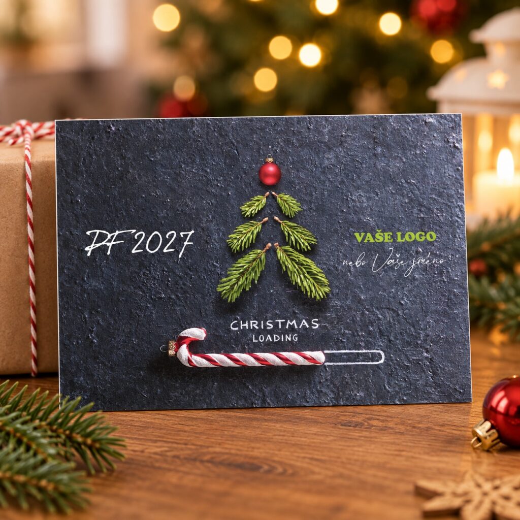Christmas loading – novoročenka ve vánočním zátiší.