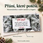 PF v jehličí – novoročenka s nabídkou vlastního textu a loga.