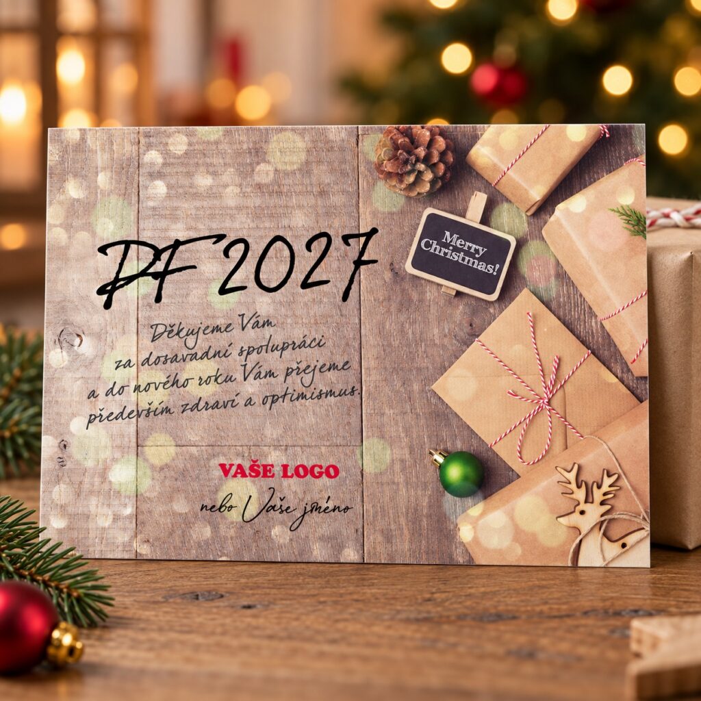 Merry Christmas – novoročenka ve vánočním zátiší.