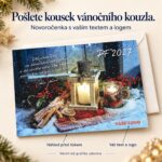 Vánoční dekorace za oknem – novoročenka s nabídkou vlastního textu a loga.