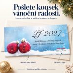 Zasněžené ozdoby – novoročenka s nabídkou vlastního textu a loga.