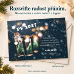 Stromečky a světýlka – novoročenka s nabídkou vlastního textu a loga.