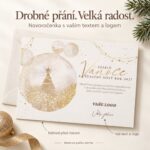 Třpytivé zlaté přání – novoročenka s nabídkou vlastního textu a loga.