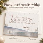 Třpytivé stříbrné přání – novoročenka s nabídkou vlastního textu a loga.