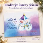 Malovaní sněhuláci – novoročenka s nabídkou vlastního textu a loga.