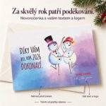 Tancující sněhuláci – novoročenka s nabídkou vlastního textu a loga.