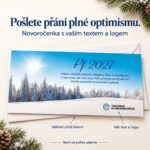 Slunečná zimní krajina – novoročenka s nabídkou vlastního textu a loga.