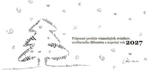Novoročenka 117 – Typografický vianočný stromček Novoročenka s čiernobielym vianočným stromčekom zo slov a vlastným textom.