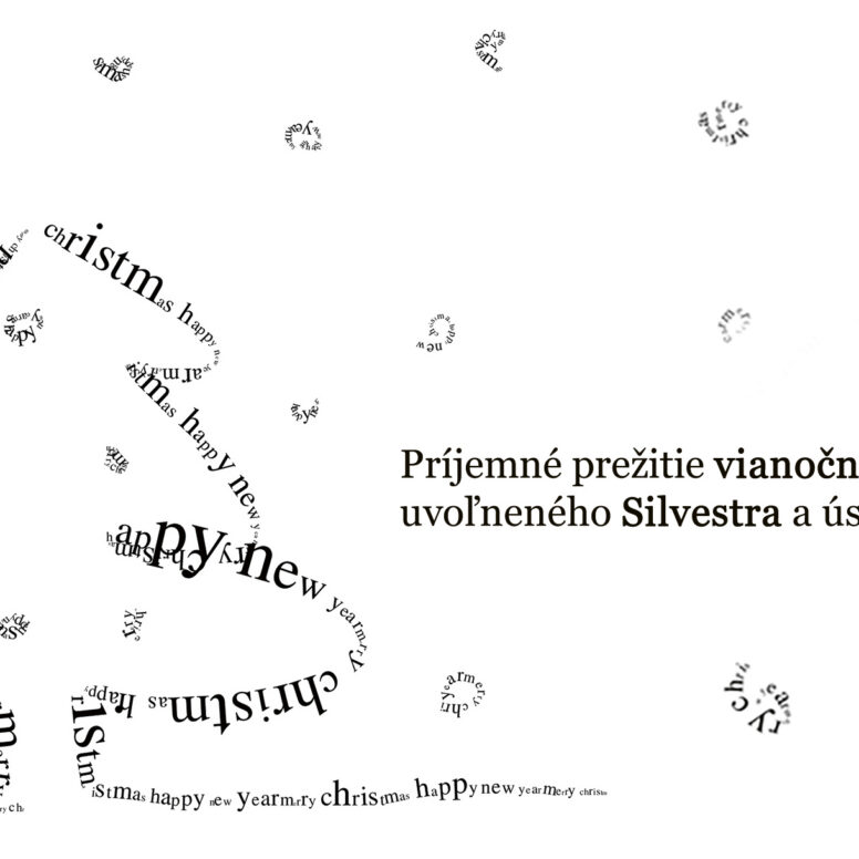 Novoročenka 117 – Typografický vianočný stromček Novoročenka s čiernobielym vianočným stromčekom zo slov a vlastným textom.