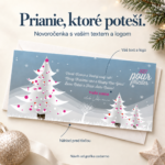Novoročenka 12 Zimná krajina s popiskami vlastného textu, loga a náhľadu pred tlačou.