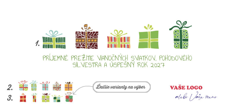 Novoročenka 279 – Súprava vianočných darčekov Novoročenka „Súprava vianočných darčekov“ s vlastným textom a logom.
