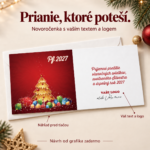 Novoročenka Darčeky s popiskami vlastného textu a loga a náhľadu pred tlačou.