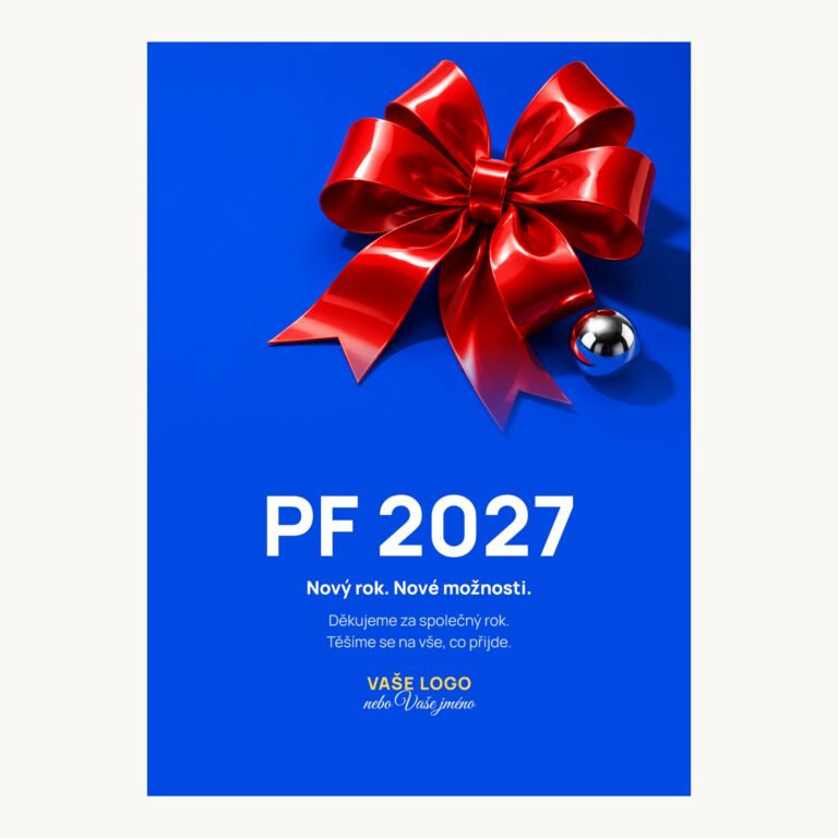 Novoročenka 578 – Cobalt pop – PF 2027, červená mašle na výrazném kobaltově modrém pozadí, A6 na výšku