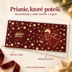 Novoročenka Anjel s popiskami k vlastnému textu a logu.
