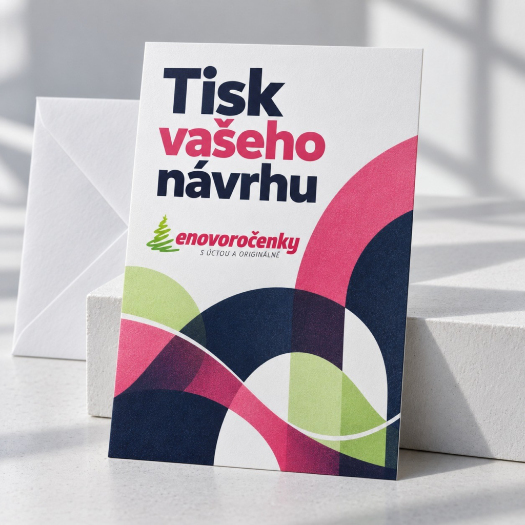 Tisk vašeho návrhu – novoročenka s logem eNovoročenky a barevnými oblouky